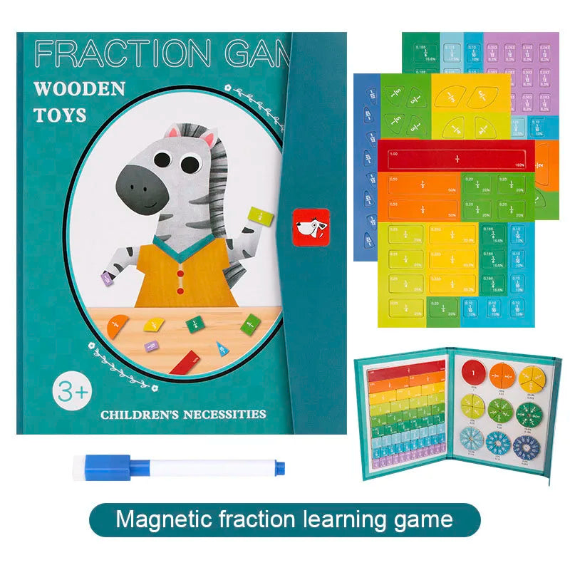 Children Magnetic Fraction Learning Math Toys Wooden Fraction Book Set Kids Arithmetic Learning Educational Toys Teaching Aids