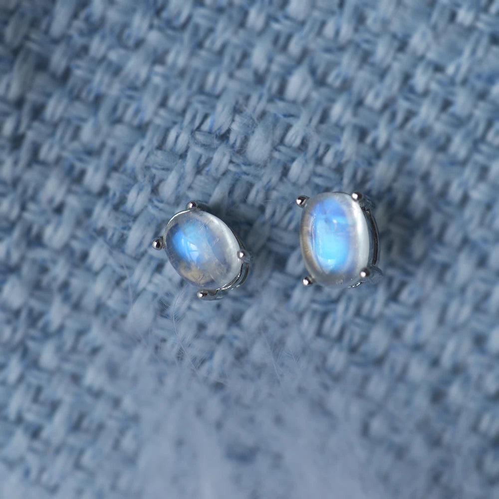 ITSMOS AAA Natural Moonstone earrings Blue Moonlight stone s925 silver studs for women romantic delicate Jewelry Gift