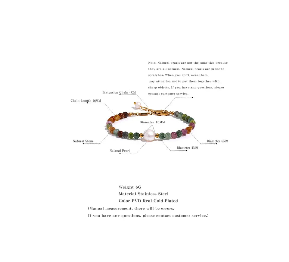 Yhpup Natural Tourmaline Stone Pearl Fashion Colorful Bead Bracelet Bangle for Women Mother Gift Healing Charm Jewelry Wholesale