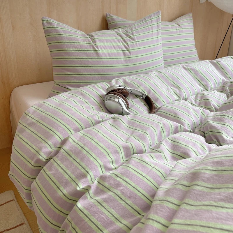 100% cotton Soft Bedding Set Stripe Printing Duvet Cover with Pillow Case Bedclothes Bedspread Pillowcases Comforter Sets