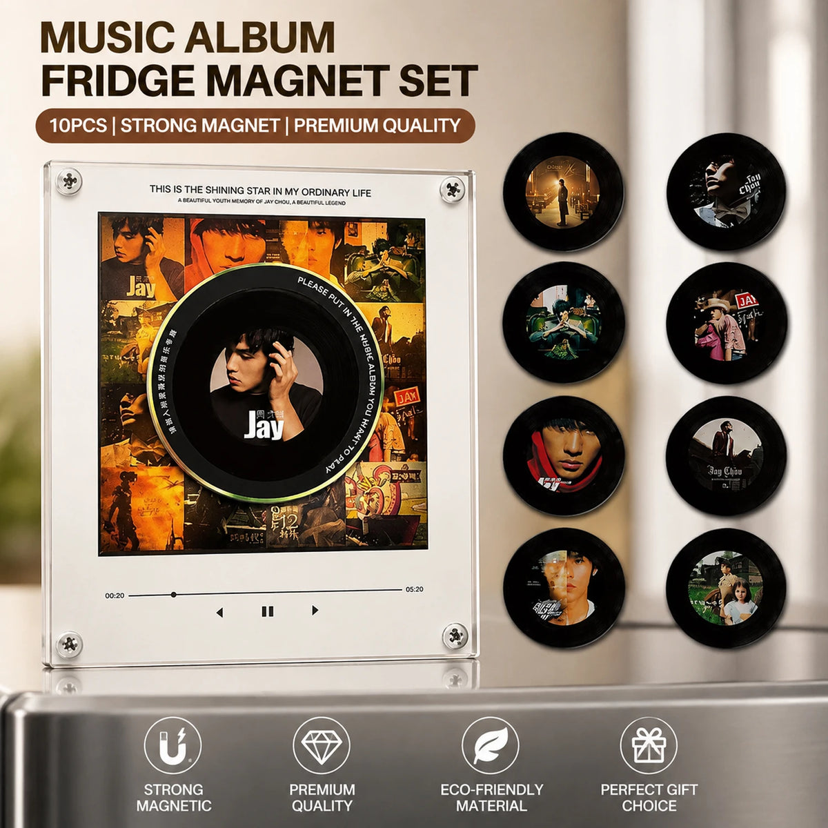Smart Magnetic Music Fridge Magnet – Touch-to-Play Vinyl Record LED Lamp