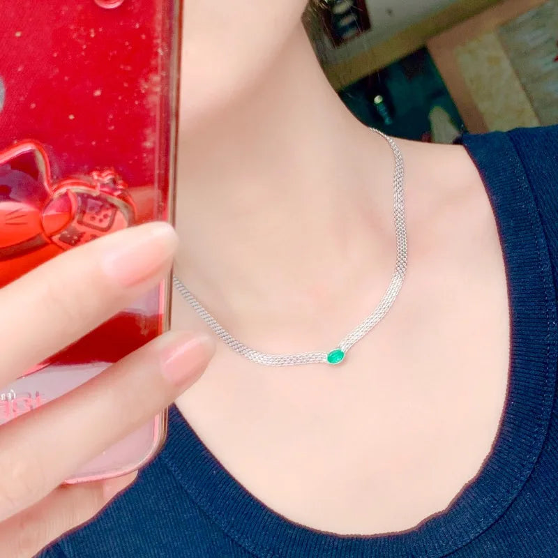 Natural Genuine Emerald Sterling Silver Pendants Precious Gemstone Romantic Fine Jewelrys S925 Gift Engagement
