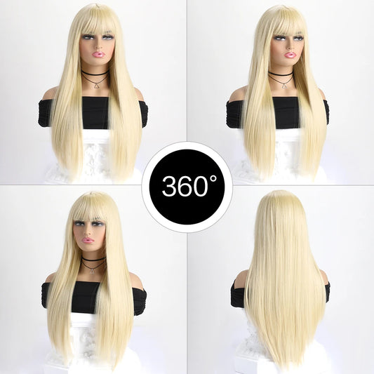 26-Inch Long Straight Synthetic Wig with Free Cap – 14 Colors for Halloween & Cosplay