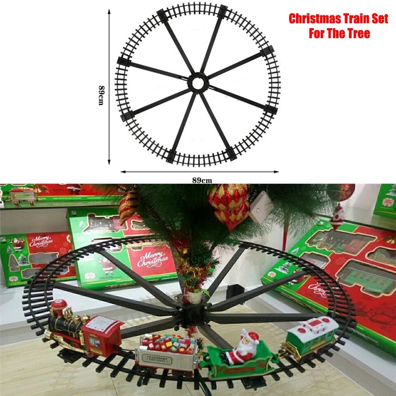 Battery Operate Railway Train with Sound&Light Railway Car Toys Christmas Train Tree Decoration Track  Electric Toys for Kids