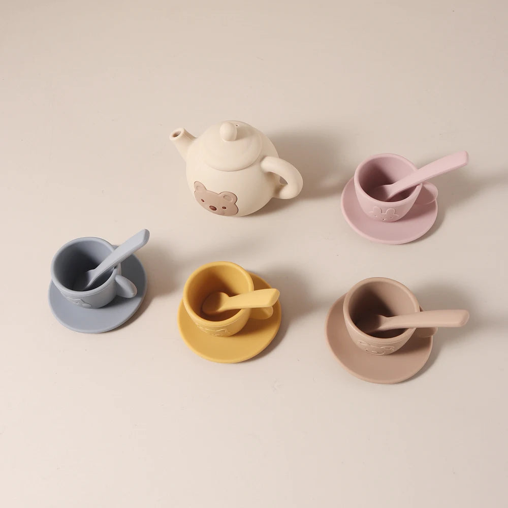 Food Grade Silicone Tea Play Set Toy Pretend Play Food Learning Role Play Game Early Educational Toys for Toddlers Kids Gifts