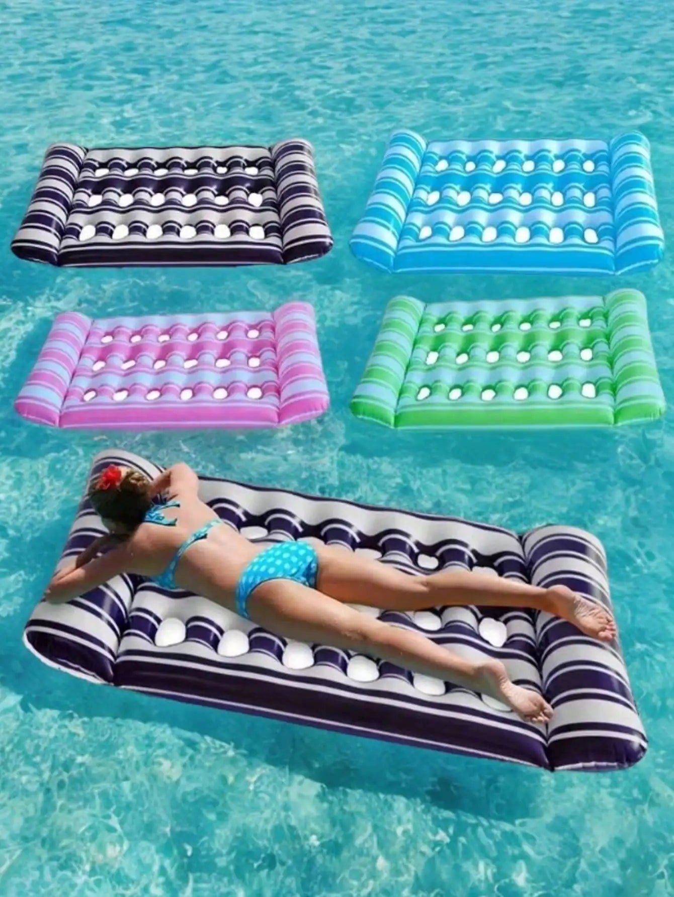 1pc Summer Foldable Water Hammock Inflatable Sea Mattress PVC Floating Sleeping Bed Chair Swimming Pool Beach Lounger Adult Buoy