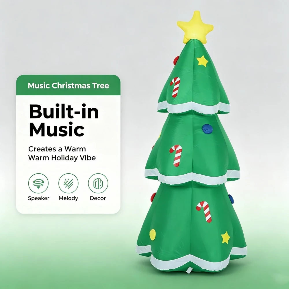 1.5M/5FT Inflatable Music Christmas Tree Yard Ornament Built-in LED For Xmas Outdoor Garden Lawn,Festival Indoor Decor Props