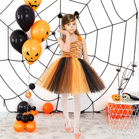 Girls Animal Tutu Dress Costume – Leopard, Cat, Giraffe or Tiger, Ages 2–8
