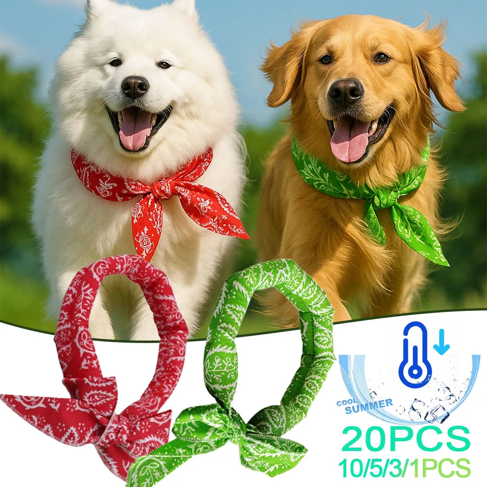 1-20PCS Summer Pet Cooling Scarf for Cats Dogs Ice Collar Cartoon Design Breathable Heat Relief Outdoor Travel Accessory