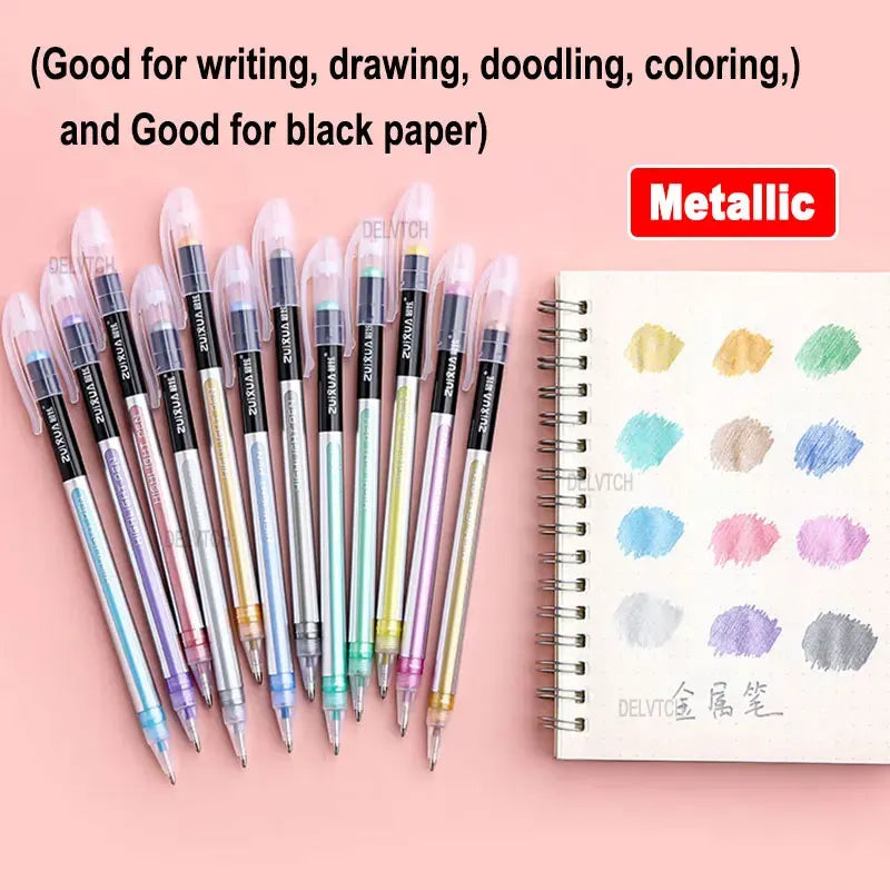DELVTCH 12/24/36/48 Color Set Glitter Metallic Highlighter Gel Pen 1.0mm Tip For Art Marking Painting Drawing Kids Graffiti Gift