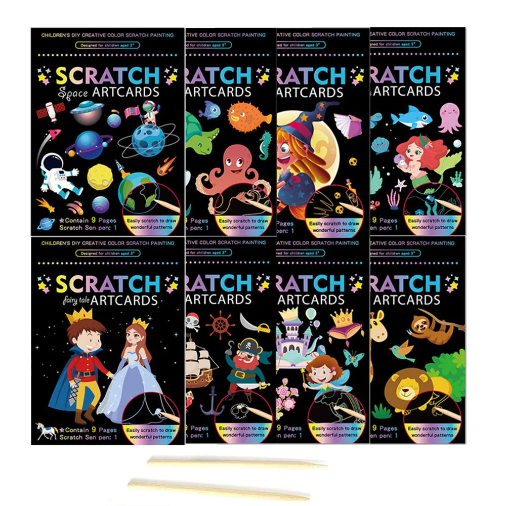 Children Scratch Painting Set Magic Rainbow Colors Scratch Art Painting Card Books Early Education Template Drawing Toys For Kid
