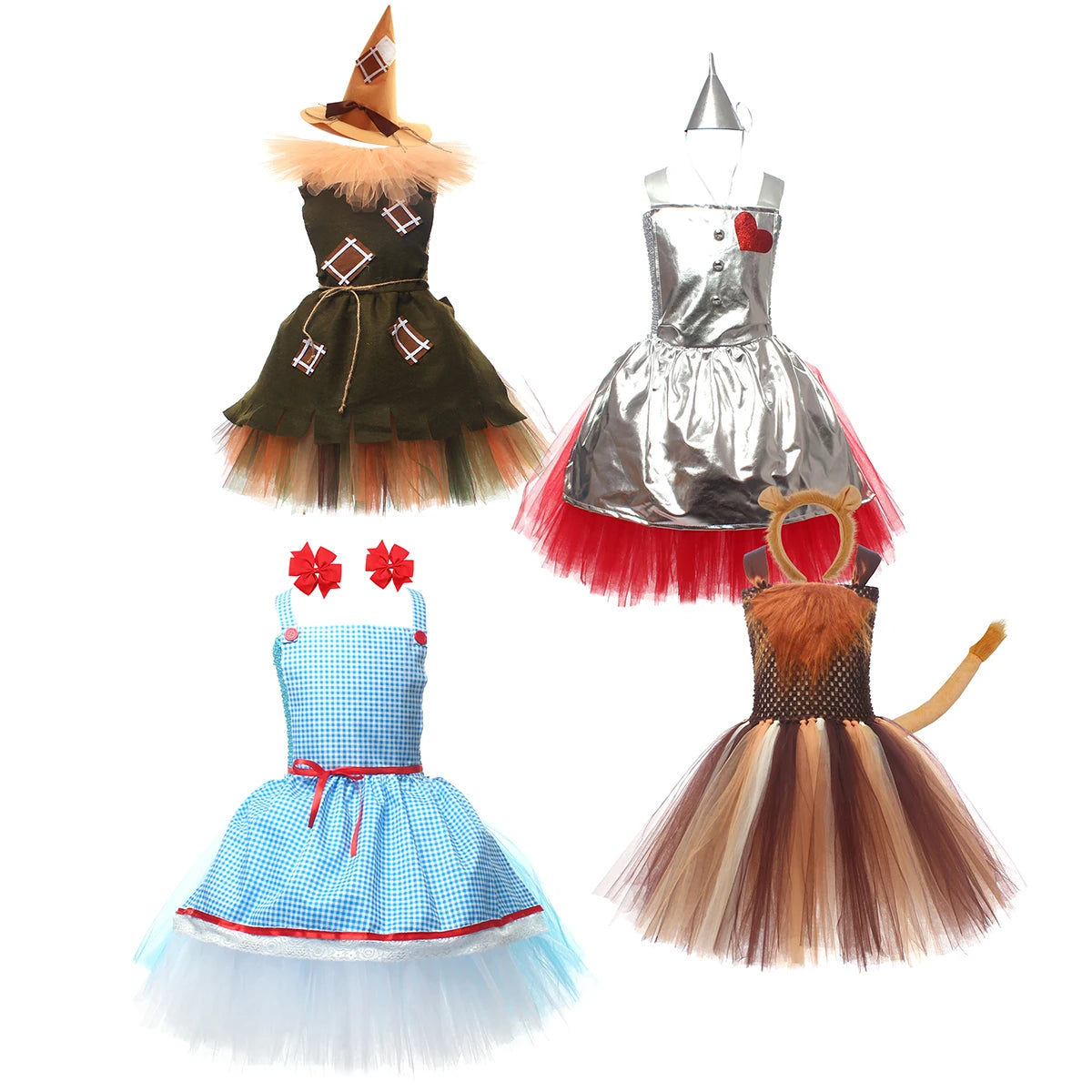 Kids Girls Halloween Costume Wizard of Oz Scarecrow Tin Man Lion Witch Princess Tutu Dress Role Play Party Stage Dress Outfit