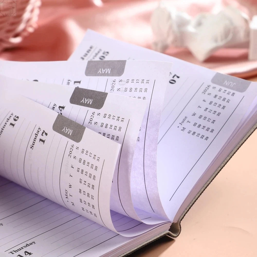 1Pc A7 2026 Daily Planner Notebook Morandi PU Cover Schedule Book 64Sheets 128Pages Weekly Calendar Journal Office School Gift