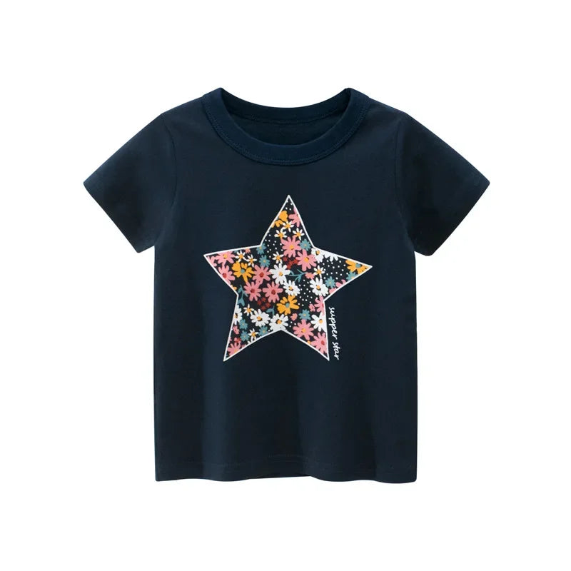 2-8T Heart Print Girls T Shirt Summer Toddler Kid Baby Clothes Short Sleeve Cotton Tshirt Childrens Cute Tee Top Infant Outfit