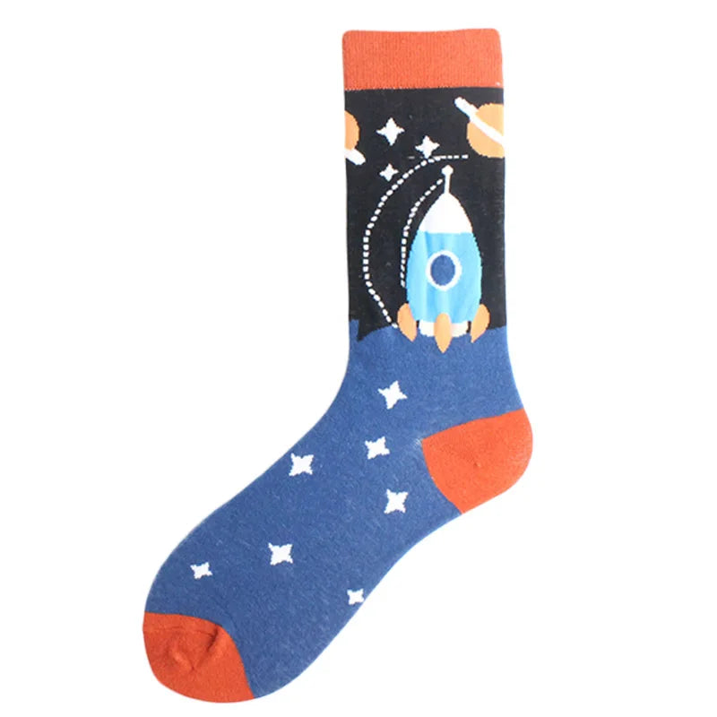 Happy Colorful Funny Socks Men Skateboard Shark Dinosaur Astronaut Planet Divertidos Hip Hop Sokken Harajuku Unisex Crew Socks