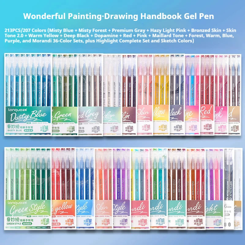 Languo 45/162/207 Colors Of One Set Color Gel Pen Drawing Handbook Pens Student DIY Graffiti Writing Painting Marker Stationery