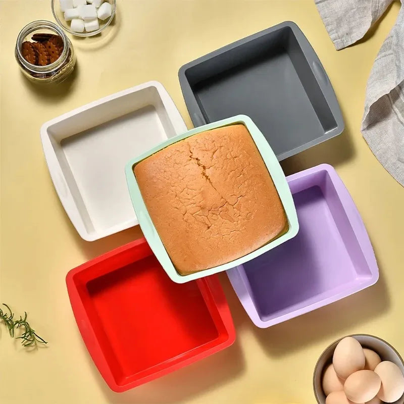 1/4Pcs Silicone Square Cake Plate Non-Stick Brownie Pot with Anti-Slip Handle Oven and Air Fryer Safe Perfect for Baking Cakes