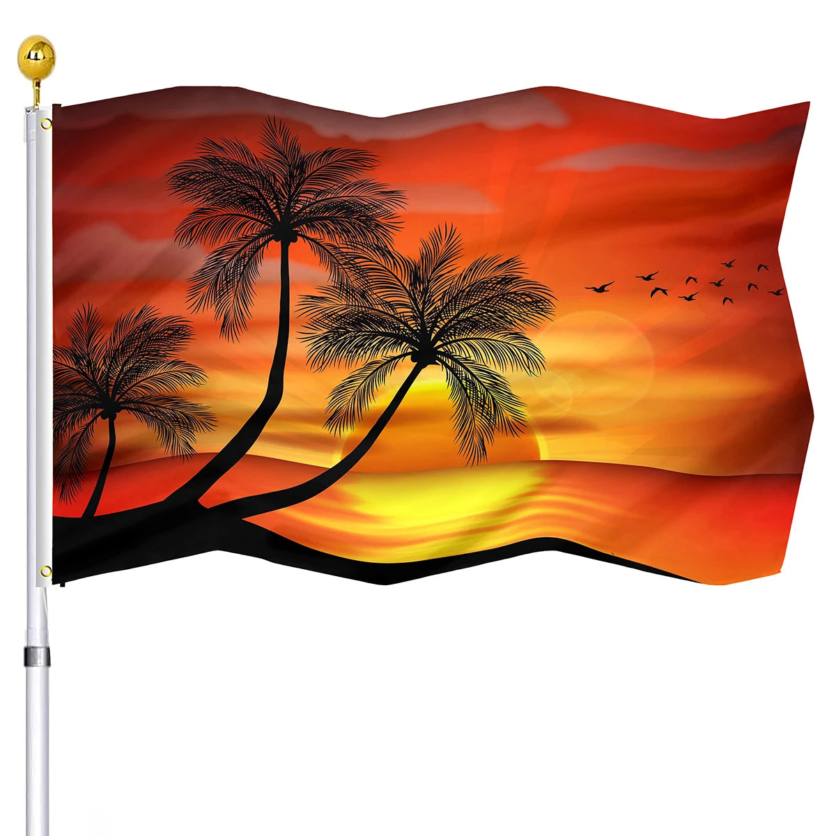 Summer Beach Holiday Decorative Flag Seaside Sunset Chairs Coconut Trees Flags House Indoor Outdoor Decor with Brass Grommets