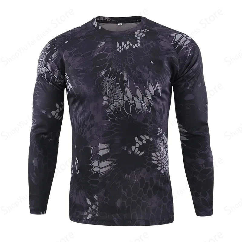 2025 Men's Camouflage 3D Printed Pattern Long Sleeve T-shirt Fashion Breathable Top Men's Outdoor Camouflage Top Men's Clothing