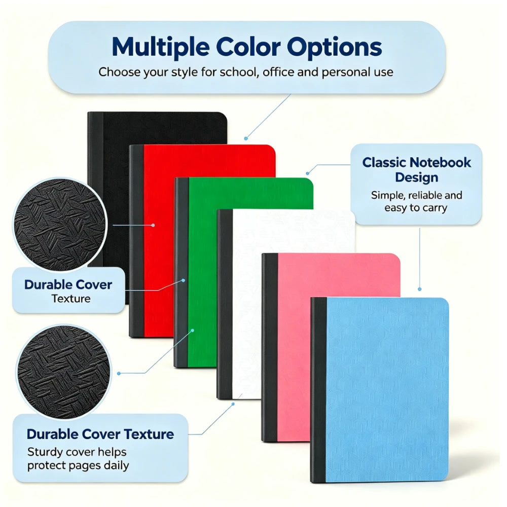 80 Pages College Ruled Composition Notebook, 9.75" x 7.5", Soft Cover Acid-Free Lined Journal, Sewn Binding Premium Adult Stationery for Office, School & Daily Journaling