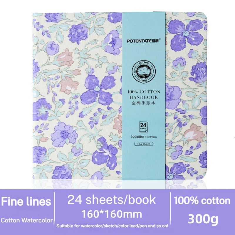 POTENTATE 100% Cotton Square Watercolor Paper Book 24 Sheets 300g Art Painting Drawing Paper Sketchbook Journal Drawing Notebook