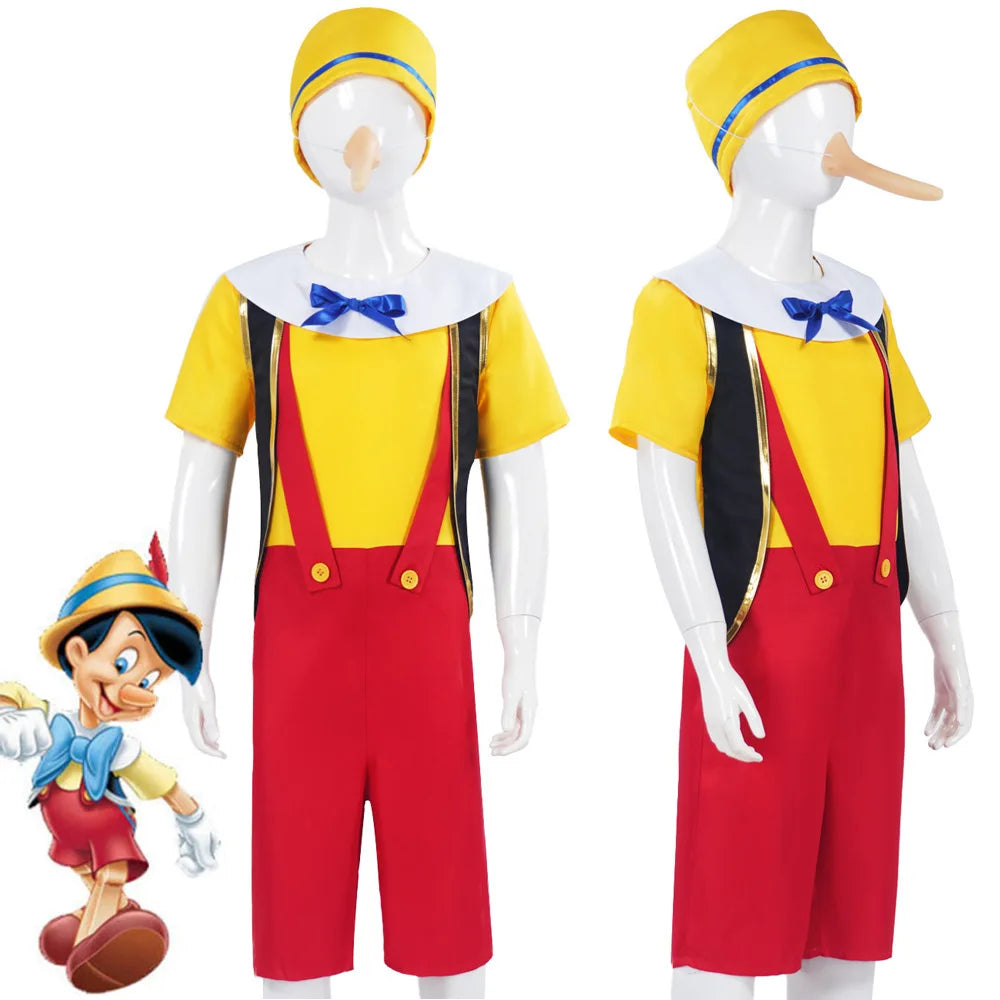 Anime Long Nose Puppet Pinocchio Costume with Long Nose for 3-12T Kids Adults Puppet Pinocchio Outfits Halloween Carnival Stage