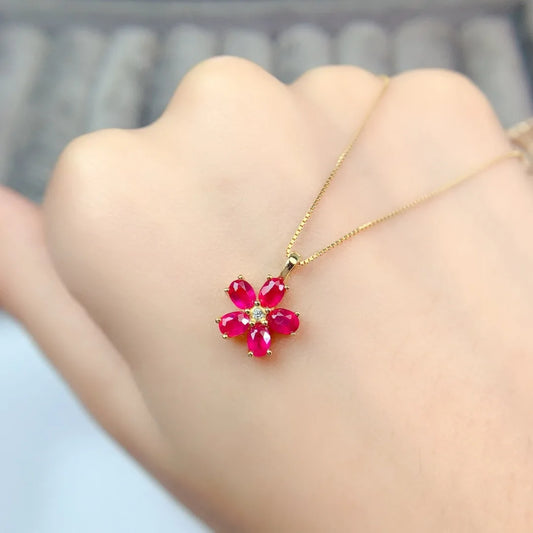 Elegant Refined Natural Ruby PENDANT S925 Pure Silver Fashion Jewelry Luxurious Red Gemstone Accessory