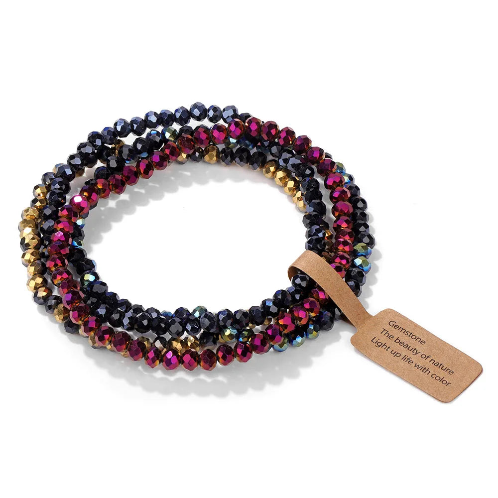 4Pcs/Set Crystal Bracelets For Women Girls Natural Stone Beads Bracelets Grey pink White blue series Crystal Fashion Jewelry