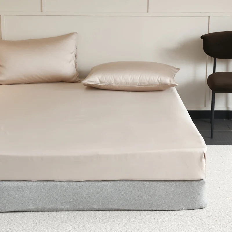 Mulberry Silk Fitted Bed Sheet with Elastic Bands Luxury Mattress Cover Single Double King Queen Size Bed Cover 100/140/200/220