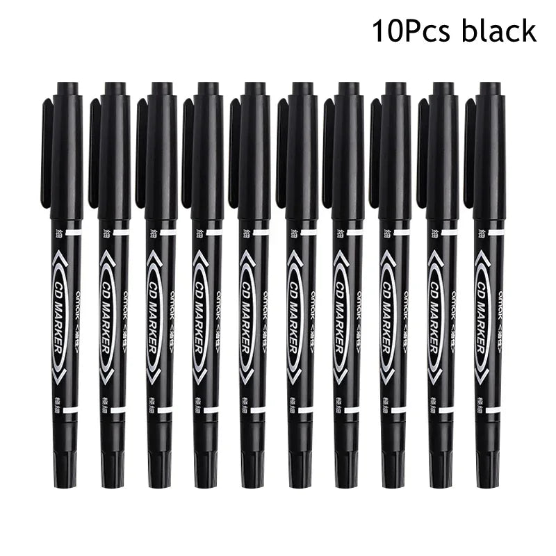 10Pcs/set Double Tip Art Black Blue Ink Permanent Paint Marker Pen for Plastic Wood Stone Metal Glass Doodling Marking Graffiti