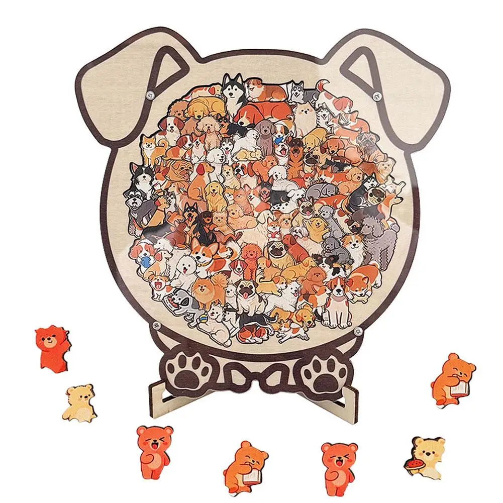 Cartoon Wooden Puzzle Toy Stress Relief Jigsaw Puzzle Animal Dog Cat Bear Theme For Home Decor Fun Educational Toys Gift