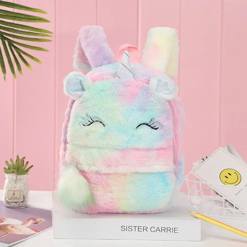 Unicorns Cartoon School Book Bag Backpacks Cute Fashion 3D Fur Backpacks For Girls Travel Backpack Children Schoolbag Kids Gift