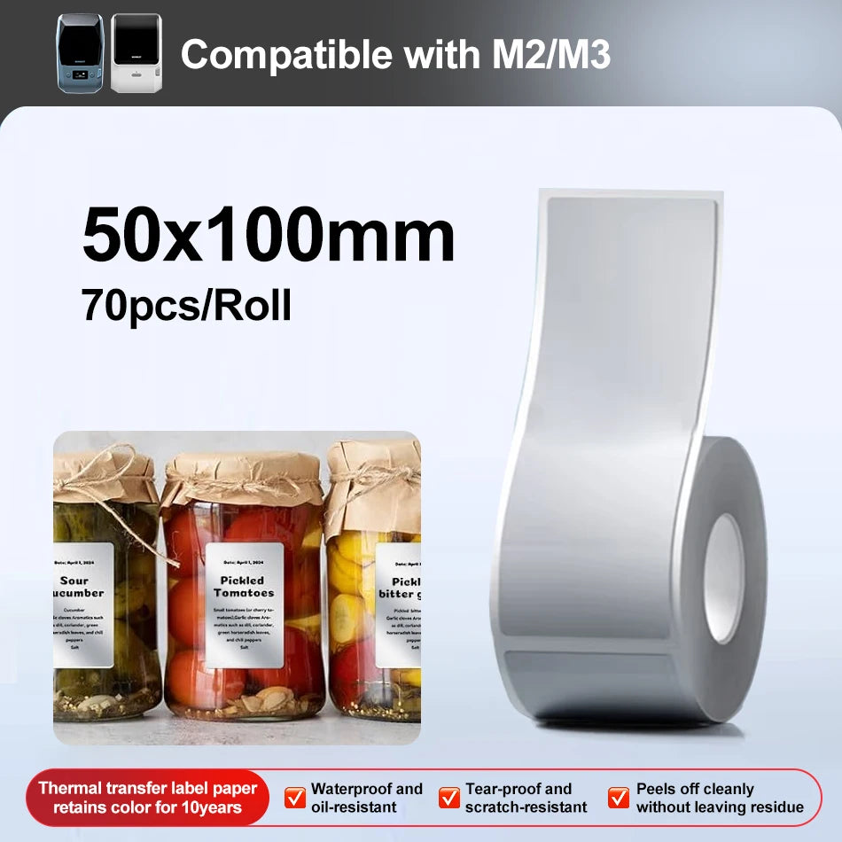 Niimbot M2/M3 Laser-color Silver/Matte Silver Labels Thermal Transfer Printing Paper Round Square Sticker for Niimbot M2 Printer
