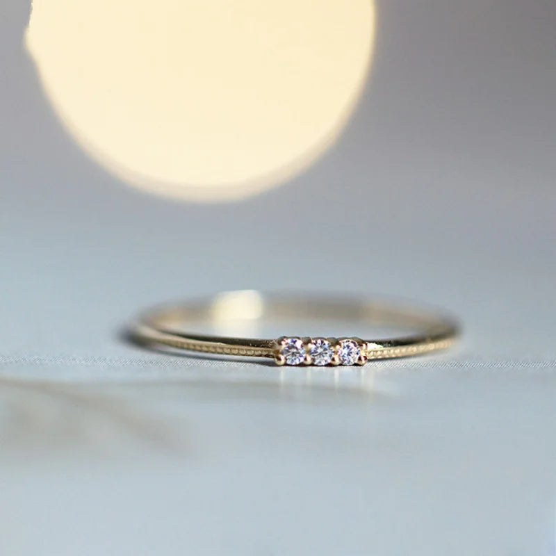  S925 Sterling Silver Plated 14K Gold Sparkling Three Zircon Rings for Women Exquisite Wedding Party Jewelry Accessories
