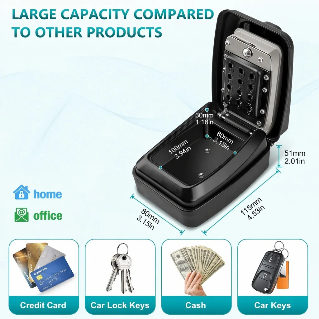 Wall Mount Outdoor Key Lock Box Waterproof 12 Digit Resettable Code Security Key Safe Storage Box for Home Office Garage