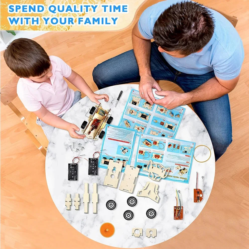 DIY Science Experiment Kits Wooden Remote Control Car Model Wooden Four Wheel Drive Racing Assembling KIDS STEM Educational Toy