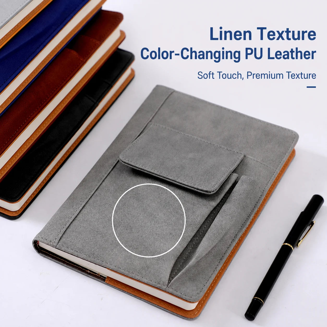 Storage Pocket Notebook Delicate Pu Cover Notebook Pen Loop Journal Rounded Corner A5 Notebook For Personal Use Gift Office Use