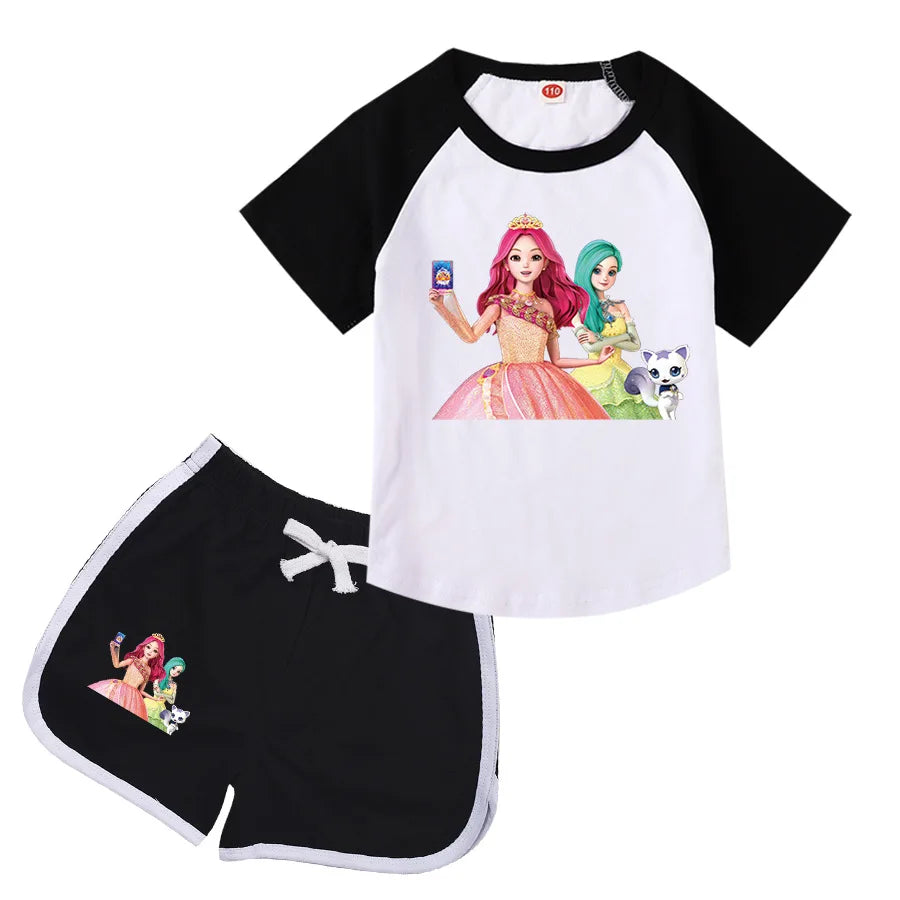 Anime Secret J-Jouju Clothes Kids Cartoon S-Secret Jouju T-shirt Denim Jeans 2pcs Sets Toddler Girls Outfits Children Tracksuits