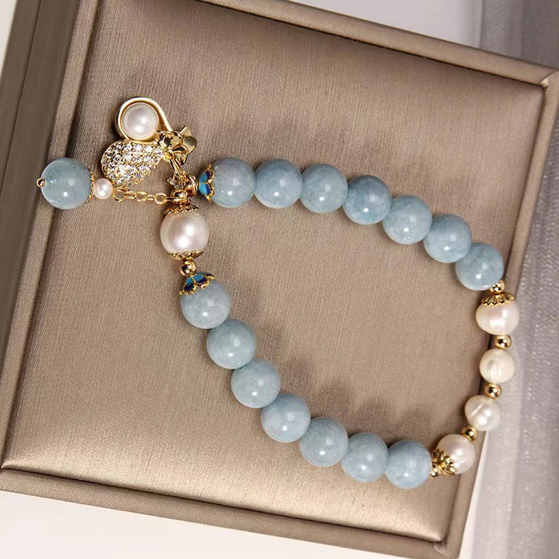 Aquamarine Fu Dai Pearl Bracelet - Chinese Lucky Symbol Jewelry
