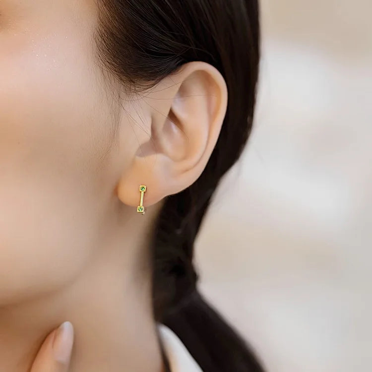 ITSMOS s925 Sterling Silver Hoop Earrings 14k-gold Plated Green Zircon Studs Earrings Vintage Fashion for Women Fine Jewelry