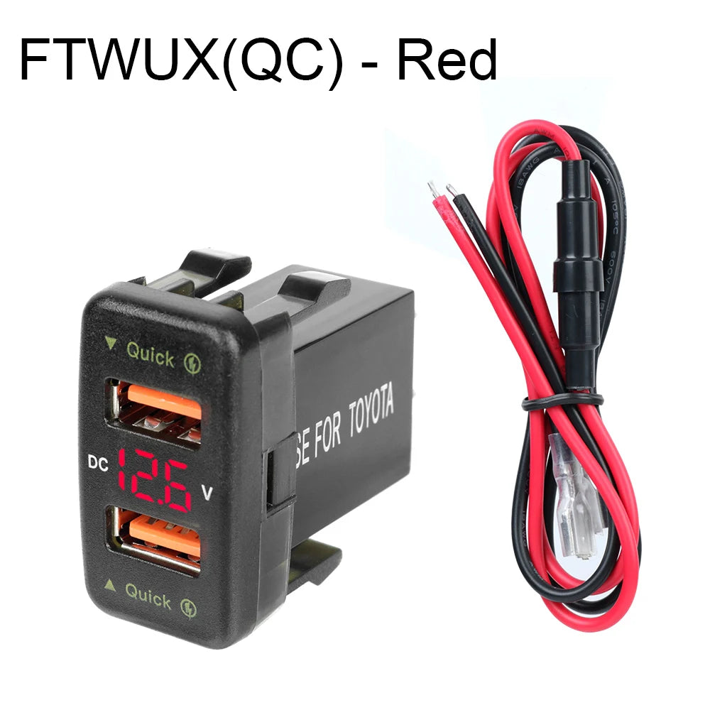 USB Chargers For Toyota Power Adapter Socket QC 3.0 LED Indicator Mobile Phone Charging Voltmeter Test Car Accessories 24V 12V