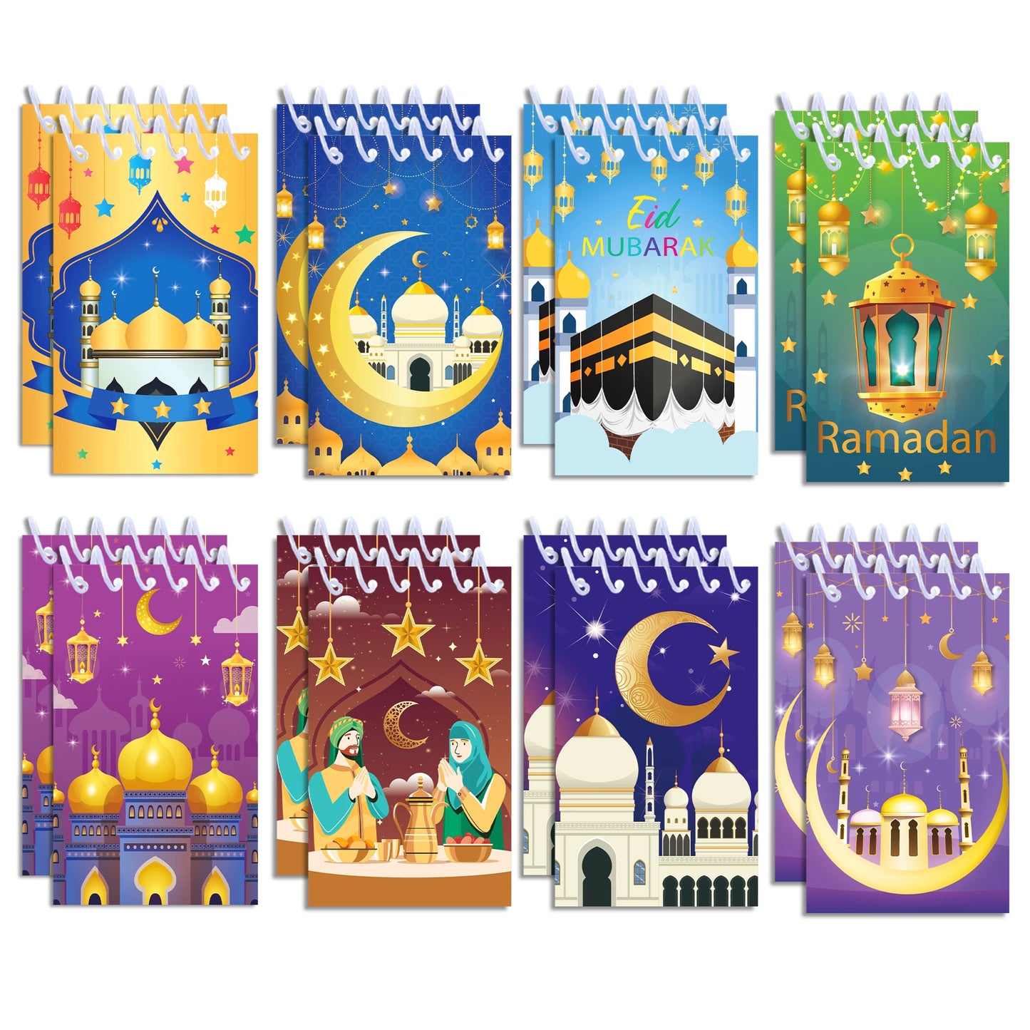 8pcs Eid Mubarak Mini Spiral Pocket Notebooks Memo Pad Coil Booklet Notepad For Office Stationery School Party Supplies