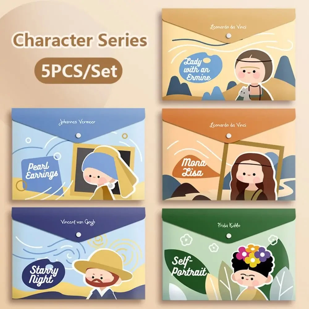5PCS/Set Capybara Snap-fastener A4 File Folder Waterproof Large Capacity File Bag PP Test Paper Storage Envelope Folder Student