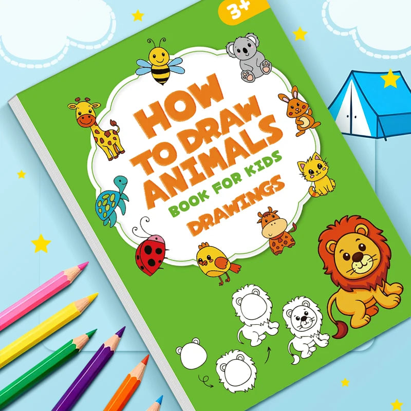 How To Draw Animals Book for Kids 32 Pages Drawing Coloring Book Complete Painting in 4 Simple Steps 96 Cute Animal Characters