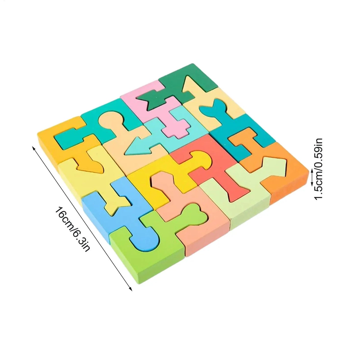 Wooden Puzzles Geometric Shape Matching Toy 16 Pcs Jigsaw Puzzle for Kids Boys Girls Learning Home School Kindergarten Education
