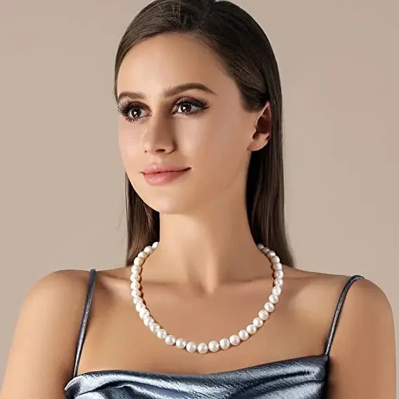 YWYC 8-10MM Baroque Natural Freshwater Pearl Necklaces for Women 925 Sterling Silver Necklaces Jewelry 40-50cm Length