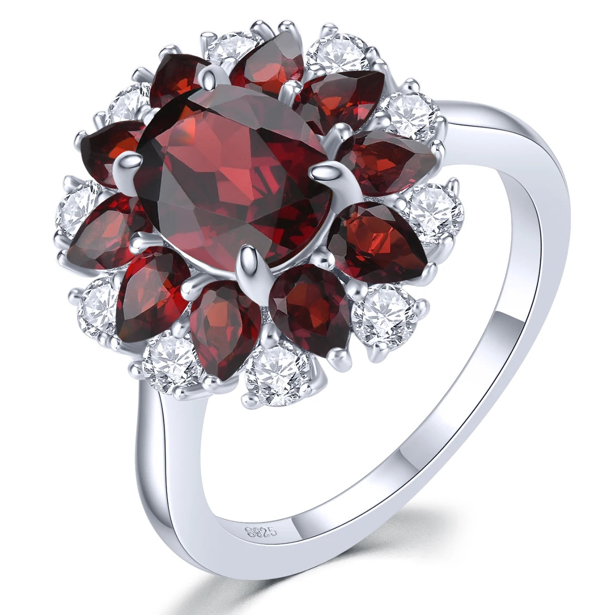 Natural Red Garnet Solid Sterling Silver Rings 4.2 Carats Genuine Birthstone Classic Romantic Fine Jewelry Design S925 Gifts