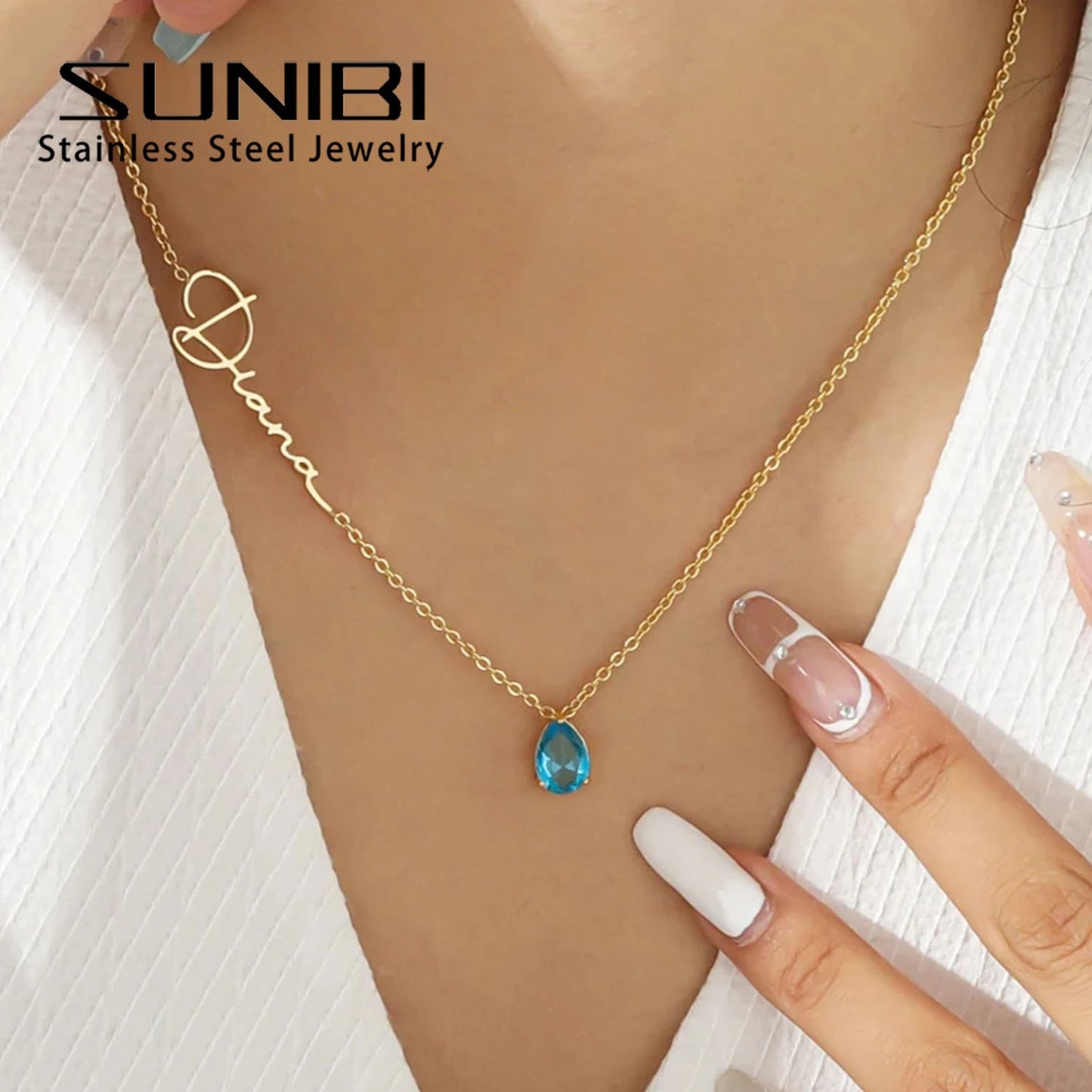 Custom Name Birthstone Necklace Personalized Jewelry Sideways Name Necklaces Women Birthday Gift for Her Mothers Day Gift