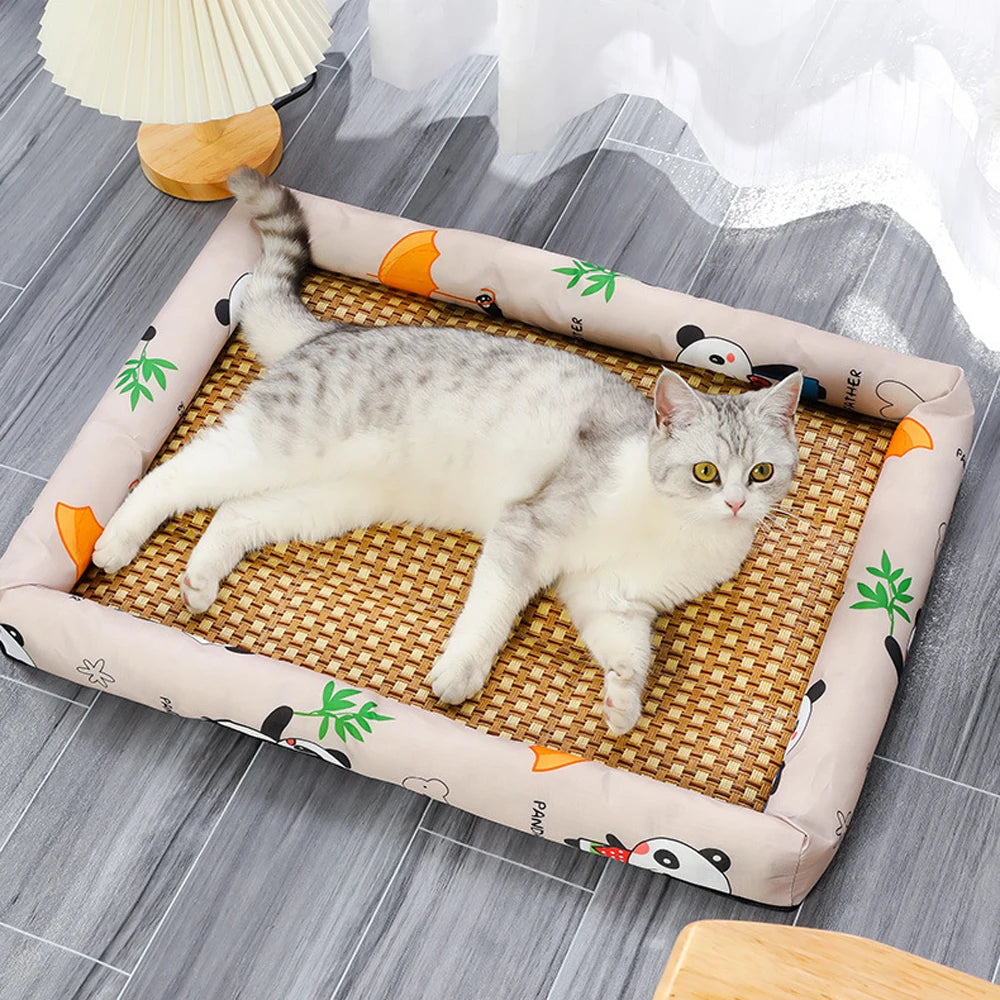 Comfortable Summer Small Cat Cooling Mat Moistureproof Medium Dog Sleeping Bed Cushion Rattan Mat Pet Puppy Accessories