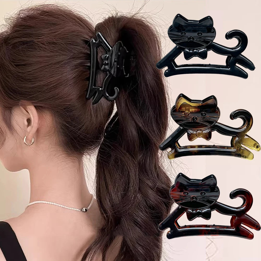 Korean Cute Cartoon Cat Acrylic Hair Claw Crab Hair Clip Shark Cat Barrettes Hairpin Headwear for Women Girl Hair Accessories